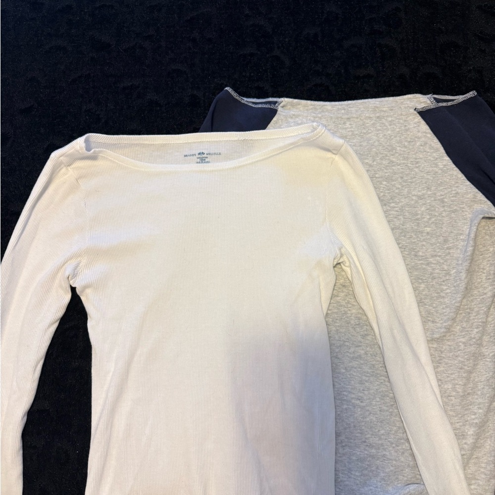 Brandy Melville White and Gray Long Sleeve Tees